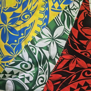 Impresionante diseño polinesio hermoso brillante en tela de poliéster suave 58 pulgadas de ancho listo para envío inmediato - Product Image 1