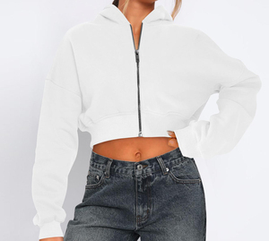 Sweat-shirt à capuche zippé pour femme, coupe courte, manches longues, style Y2K, décontracté, ample, pour l'automne/hiver, avec logo frontal, haute qualité - Product Image 4