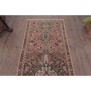 Alfombra Turca Vintage, Alfombra de Pasillo de 3x11.4 pies, Alfombra Floral Marrón y Azul - Product Image 4