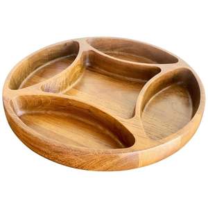 Bandeja de servicio de madera de acacia redonda única FARMOUSE para cocina, hogar o Hotel, vajilla de estilo clásico para fiesta o ser de comida - Product Image 6