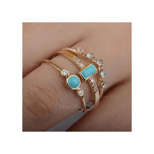 Solid <b>14K</b> Yellow <b>Gold</b> Turquoise & Diamond <b>Ring</b> Stacking <b>Rings</b> Engagement <b>Ring</b> From Trusted Exporter - Product Image 1