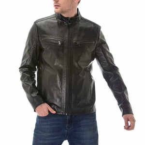 Veste en cuir slim pour homme, col montant, confortable, respirante, coupe-vent, doublure polaire, taille personnalisée – Collection Hiver Sportswear – Offre Spéciale - Product Image 4