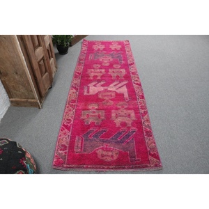 Vintage 3x8.7 ft <b>Runner</b> Rug, Turkish Rug, Herki <b>Red</b> Floral Rug - Product Image 1
