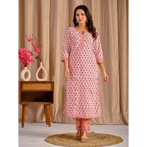 Ensemble Kurta et pantalon en coton blanc, imprimé motif Butta Block, style décontracté pour la saison printanière - Product Image 3