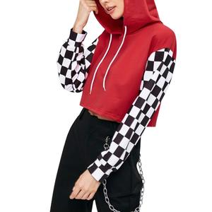 Personalizado de alta calidad de gran tamaño Casual sólido gris Otoño Invierno manga larga cordón señoras Crop Top sudaderas con capucha ropa de mujer - Product Image 3