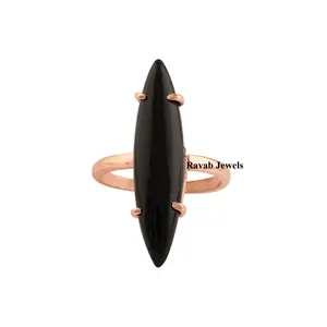 RJR00202 Latest Natural Gemstone Jewelry Genuine Black Onyx Marquise 6x25mm Sterling Silver 925 Rose Gold Plated Engagement Ring