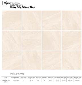 Carreaux émaillés 600x600, épaisseur 20mm pour l'extérieur, qualité AAA, carreaux de pavage robustes, couleurs claires, collection porcelaine - Product Image 2