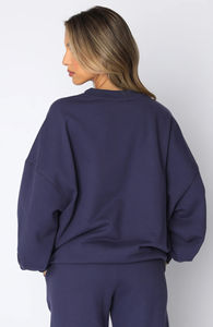 Ensemble de 2 pièces en polyester avec logo personnalisé pour femmes, survêtement à épaules tombantes, survêtement décontracté pour femmes - Product Image 3