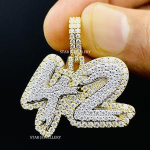 Colgante Personalizado con Número de Moissanita VVS, Plata de Ley 925, Corte Brillante Redondo, Estilo Hip Hop Unisex - Product Image 2