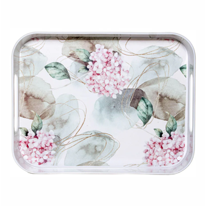 Plateau de service en tôle avec finition nickelée Design de fleurs en forme de rectangle de haute qualité pour servir dans les hôtels - Product Image 3