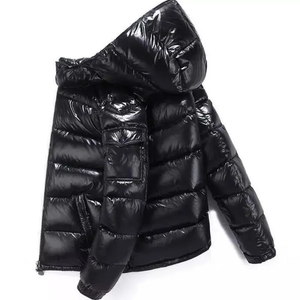 Pakistan Manufacturer Custom Men's Warm Winter Shiny Quilted Puffer Jacket <b>Windbreaker</b> Padded Thick <b>Black</b> Hooded Bubble Jacket - Product Image 2