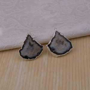 Conectores de pendientes Druzy de geoda ahumada hechos a mano DIY, forma elegante galvanizada, fianza única, fabricación de joyas de latón, hallazgos, encanto - Product Image 2