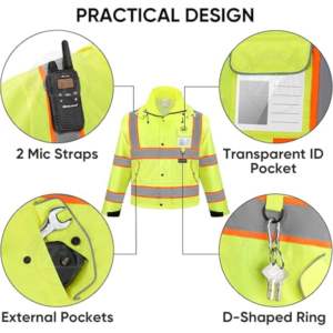 เสื้อฮู้ดกันน้ำคุณภาพสูงสำหรับผู้ชาย แถบสะท้อนแสง ระบายอากาศได้ดี มองเห็นได้ชัดเจน ได้มาตรฐานความปลอดภัย ANSI Class 2 EN ISO 20471 - Product Image 2