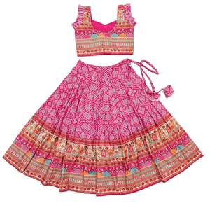 Conjunto de Lehenga Choli Tradicional Rajasthani para Niñas de Shoryam Fashion, Color Rosa Ajrakh, para Fiestas, Bodas y Eventos Festivos |   Exportación - Product Image 4