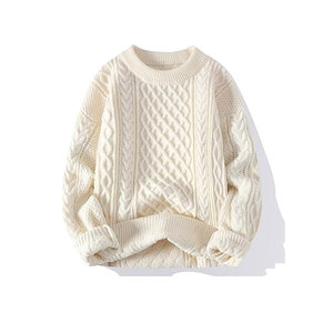 Knit <b>Sweater</b> Vintage Pullover Casual Long Sleeve Unisex <b>Crewneck</b> Knitted Solid Color Tops Front Logo Customizable - Product Image 1