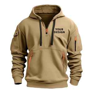Sweat-shirt brodé européen pour hommes avec fermeture éclair et poche sur le bras Pull à capuche solide Veste d'hiver coupe ample avec logo personnalisé - Product Image 3