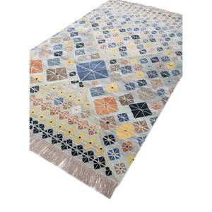 Tapis Manchaha bleu noué à la main en laine et soie de bambou, épaisseur 10 mm, motif géométrique abstrait pour la maison, couloir, modèle rectangulaire - Les-1814 - Product Image 2