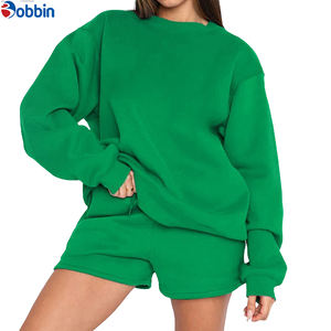 Conjunto de Sudadera y Pantalones Cortos de Otoño Invierno para Mujer, Personalizado, Mezcla de Algodón y Poliéster, Cuello Redondo, 2 Piezas, Talla Grande - Product Image 4