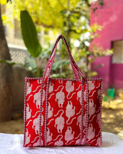 ATITHI ART Reusable Cotton Quilted <b>Tote</b> Bag Eco Friendly Soft Padded Shopping Travel Daily Carry Lightweight Durable <b>Zipper</b> - Product Image 3