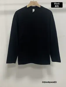 Venta al por mayor 220G algodón peinado 100% algodón piel suave cómodo transpirable en blanco cuello redondo manga larga Camiseta para hombres - Product Image 5