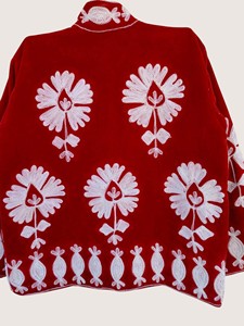 Red Floral Embroidered Cotton <b>Coat</b> With Batwing Sleeves Mandarin Collar Plus Size Women's Casual Outerwear Winter Wear - Product Image 4