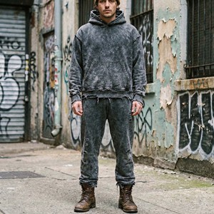 Vintage Printed Acid Wash Grey Tracksuit Grunge <b>Aesthetic</b> Distressed Hoodie Sweatpants Two Piece Set Streetwear 100% Cotton - Product Image 1