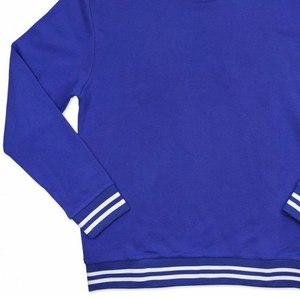 Sweat-shirt surdimensionné personnalisé pour femme en polyester/coton doublé 360g, col rond, bleu et blanc, broderie chenille, lettrage, logo frontal - Product Image 4