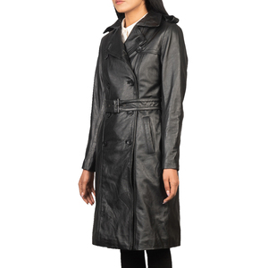 เสื้อโค้ทหนังกระดุมแถวเดียวสำหรับผู้หญิงยาวถึงเข่าพร้อมกระดุมปิดระบายอากาศล่าสุดดีไซน์ - Product Image 4