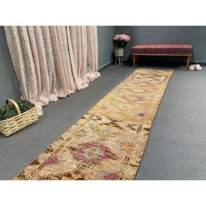 Vintage <b>Rug</b>, 2.5x13.7 ft <b>Runner</b> Turkish <b>Rug</b>, Herki Orange Pink Floral <b>Rug</b> - Product Image 5