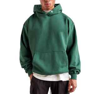Sweat à capuche en molleton vert foncé 100 coton 380gsm Boxy Fit Hoodies No String Hoodie avec poche pour hommes - Product Image 1