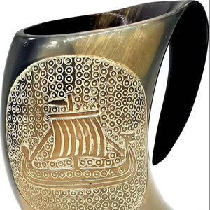 Viking Écologique Corne De Bière Bière Tasse À Boire Buffle Poli Tasses En Céramique Prix Usine De HF CRAFTS - Product Image 1