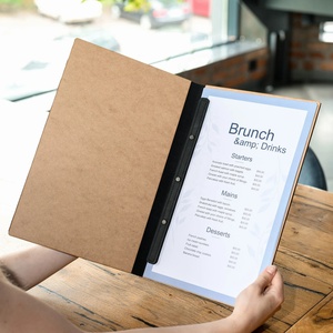 DIVRIS DRL-225 Porte-menu en bois en gros avec pages rechargeables, couverture de menu en cuir marron clair, reliure à bords en bois - Product Image 2