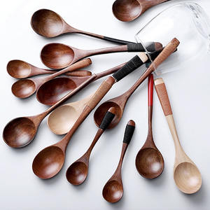 Cucharas de sopa de madera con mango de madera Longan personalizadas para cocinar y revolver, cuchara mezcladora de Loto Azul, cuchara de madera dietética - Product Image 6