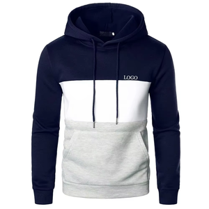Sudadera con capucha con cordón de bolsillo de canguro de bloque de Color de alta calidad para hombres ropa transpirable e informal básica de algodón mezclado en blanco grueso - Product Image 1