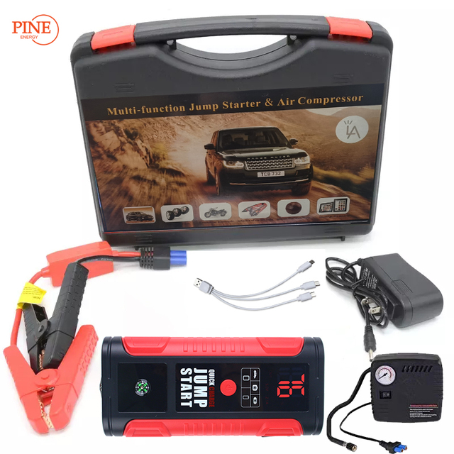 Portable 12V Lithium Battery Jump Starter Power Bank 600A Peak Current Digital Screen Motorcycle/Car Air Compressor Booster