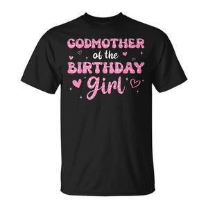 Camiseta familiar a juego rosa para madrina de cumpleaños, unisex, para adultos, cuello redondo, manga corta, impresión digital - Product Image 1