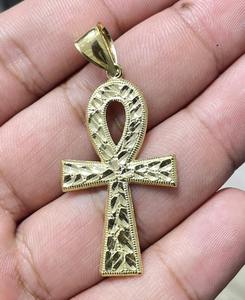 Pendentif Ankh taillé en diamant Or jaune et blanc 10K Croix égyptienne - Product Image 1