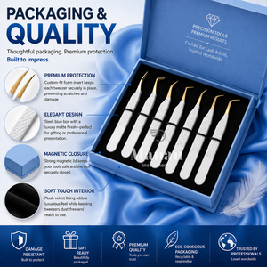 Ensemble de pinces professionnelles 6 pièces, kit d'extension de cils, emballage de qualité supérieure, acier inoxydable, outils de beauté de précision pour salon - Product Image 6