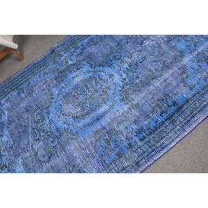 Alfombra de lana turca azul Vintage, 4 '1X6'3 pies, alfombra clásica de área grande para sala de estar, patrón de retazos, respaldo de látex para decoraciones - Product Image 5