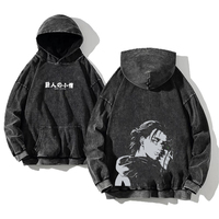 Anime Attack on Titan Hoodie Imprimé Hip Hop Manches Longues Casual Streetwear Acid Washed Hoodies Manga Print Sweatshirts Tops 2025