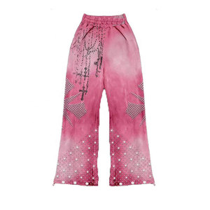 ชุดสองชิ้นวินเทจของผู้ชายชุดเสื้อมีฮู้ดและกางเกงวอร์มพิมพ์ลายหน้าจอพลอยเทียมเต็มรูปแบบสำหรับวิ่งจ็อกเกอร์แอซิดชุดเหงื่อบาน - Product Image 6