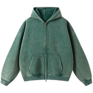 Sweat-shirt à capuche vintage vert délavé à l'acide, coupe ample, polaire doux, fermeture éclair intégrale, streetwear, vêtements d'hiver pour hommes et femmes - Product Image 1