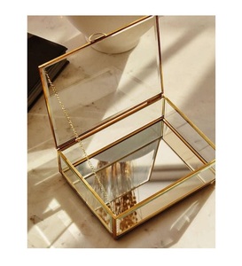 Metal Brass Clear Jewelry Cosmetics Storage Box Gold Jewelry Display Decorative Glass Box
