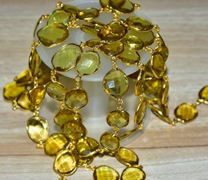 Beautiful Citrine Quartz Gold Plated Bezel Connector <b>Rosary</b> Chain. Gemstone Bezel beads Chain for Bracelet Necklace Making - Product Image 5