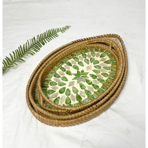 Plateau ovale en rotin laqué du Vietnam-Plateau de service artisanal avec incrustation de nacre, idéal pour les cadeaux ou la décoration intérieure - Product Image 6