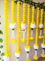 Guirlande de fleurs artificielles de souci indien 2025 avec clochettes pour décoration de mariage, guirlande de fleurs artificielles pour décoration Mehendi Haldi