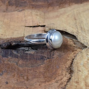 Perla de agua dulce 925 Plata de ley Piedra preciosa redonda Anillo elegante Joyería hecha a mano Regalo para aniversario - Product Image 3