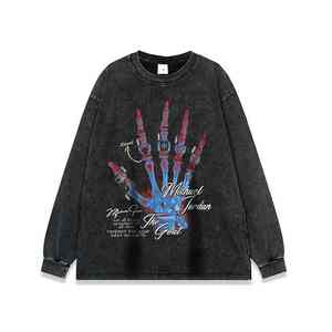 custom New Style Hoodie <b>Sweatshirts</b> in Extra Large Size <b>Retro</b> Washed Trendy Brand Handprint Printed Hoodie - Product Image 4