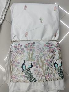 Tela antiestática de peso medio con bordado de satén Malai Premium para saris de boda Lehengas, trajes étnicos, aspecto lujoso - Product Image 4