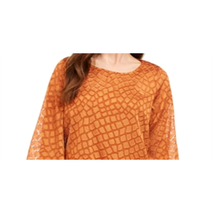 Alfani Women's Snakeskin Print <b>Bubble</b> Blouse Brown Petite Small Size Chiffon Silk <b>Top</b> Embroidered Logo Office-Appropriate Loose - Product Image 2